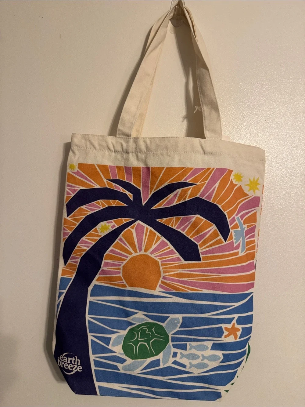 Earth Breeze Canvas Tote with Tropical Sunset Print NWT